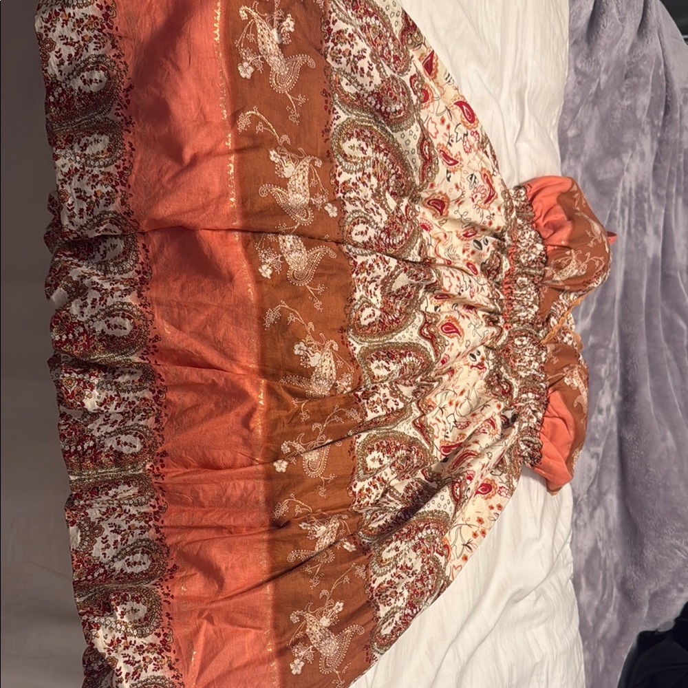 Bohemian Orange and White Maxi Skirt